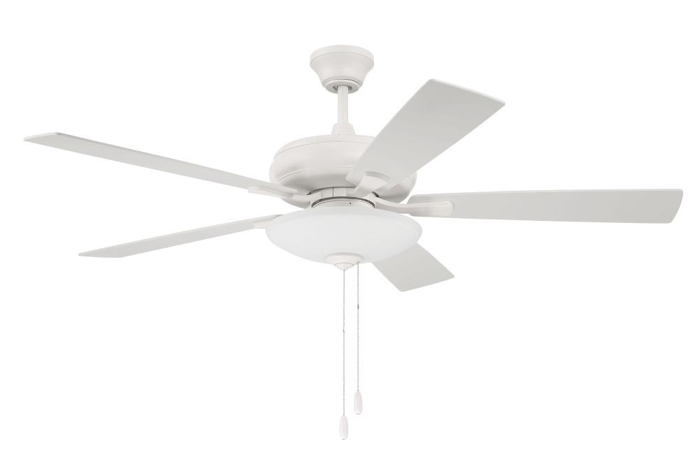 52" Ceiling Fan w/Blades, White Low Profile LED Light Kit