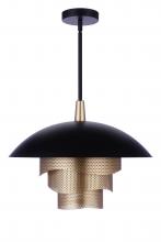 Craftmade P1010FBMG-LED - 19” Diameter Sculptural Statement Dome Pendant with Perforated Metal Shades in Flat Black/Matte Gold