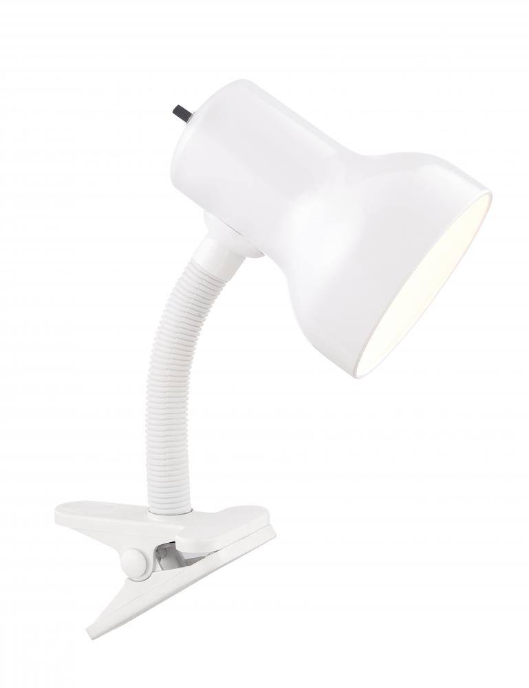 Clip On Goose Neck Lamp; Steel; GU24 Bulb Base; White Finish