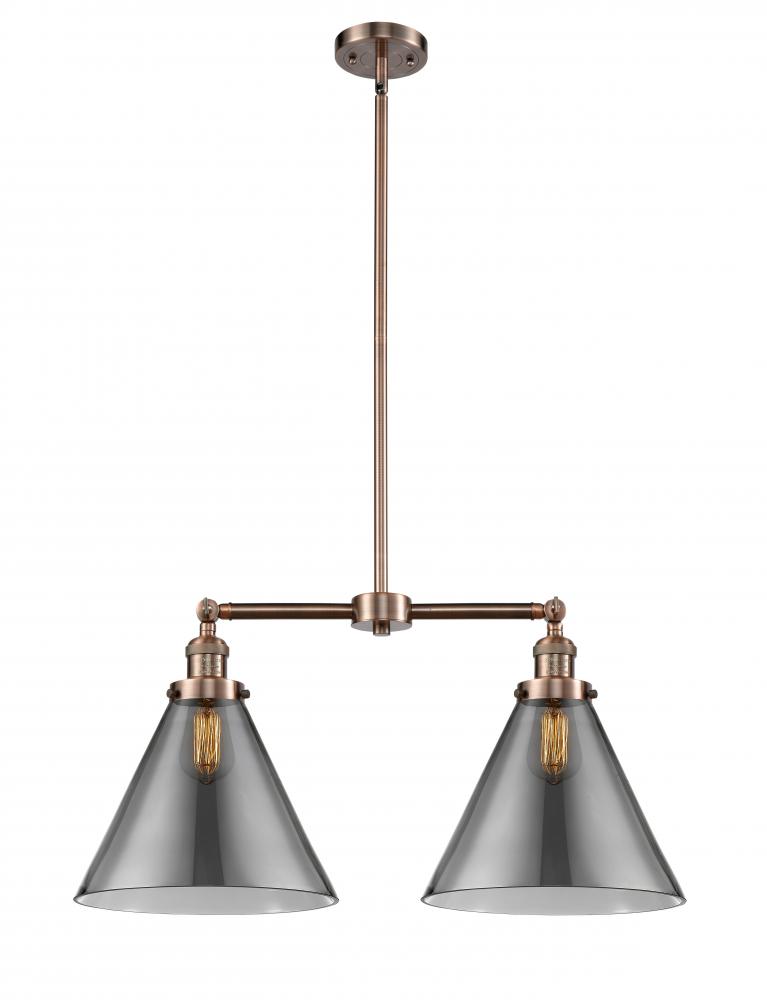 Cone - 2 Light - 21 inch - Antique Copper - Stem Hung - Adjustable Island Light