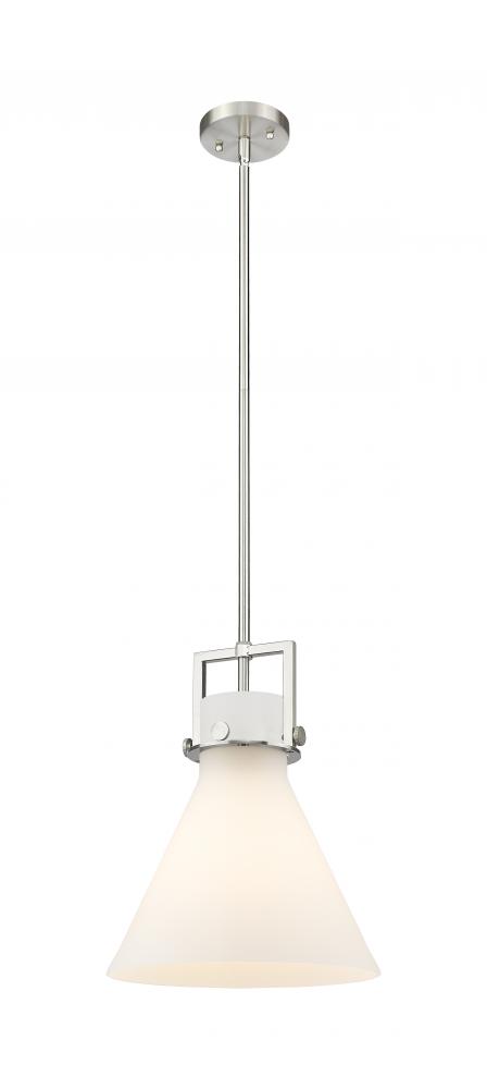 Newton Cone - 1 Light - 12 inch - Brushed Satin Nickel - Stem Hung - Mini Pendant
