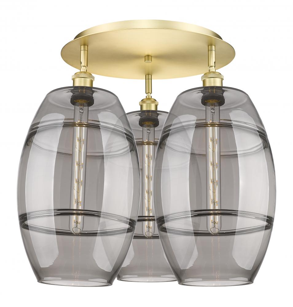 Vaz - 3 Light - 22 inch - Satin Gold - Flush Mount