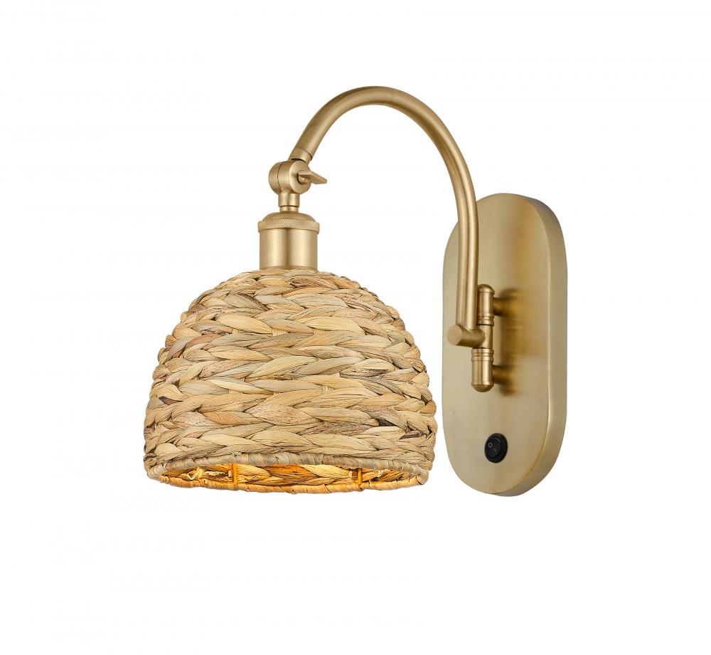 Woven Rattan - 1 Light - 8 inch - Satin Gold - Adjustable Swing Arm