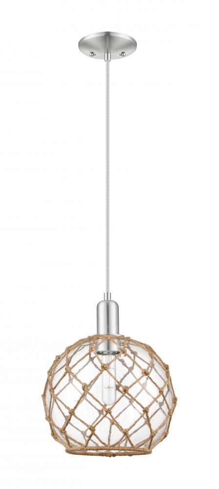 Farmhouse Rope - 1 Light - 10 inch - Brushed Satin Nickel - Cord hung - Mini Pendant