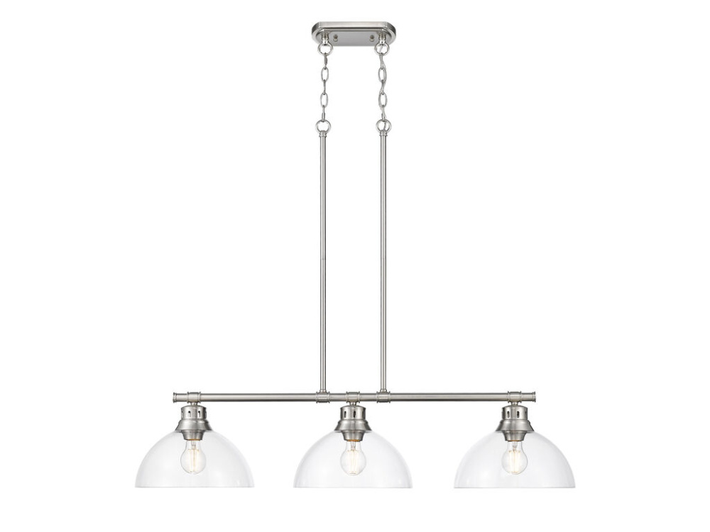 Duncan 3-Light Linear Pendant in Pewter with Clear Glass