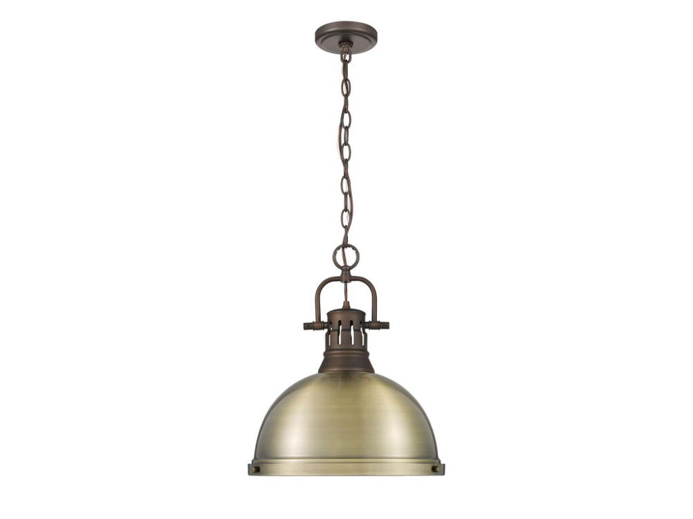 Duncan 1-Light Pendant with Chain in Rubbed Bronze with Aged Brass