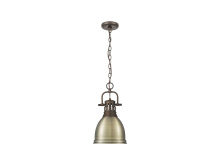 Golden 3602-S RBZ-AB - Duncan Small Pendant with Chain in Rubbed Bronze with Aged Brass