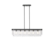 Golden 1768-LP BLK-HWG - Ciara 6-Light Linear Pendant in Matte Black with Hammered Water Glass