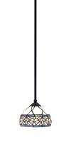 Toltec Company 560-MB-9485 - Zilo Stem Mini Pendant, Matte Black Finish, 7" Royal Merlot Art Glass