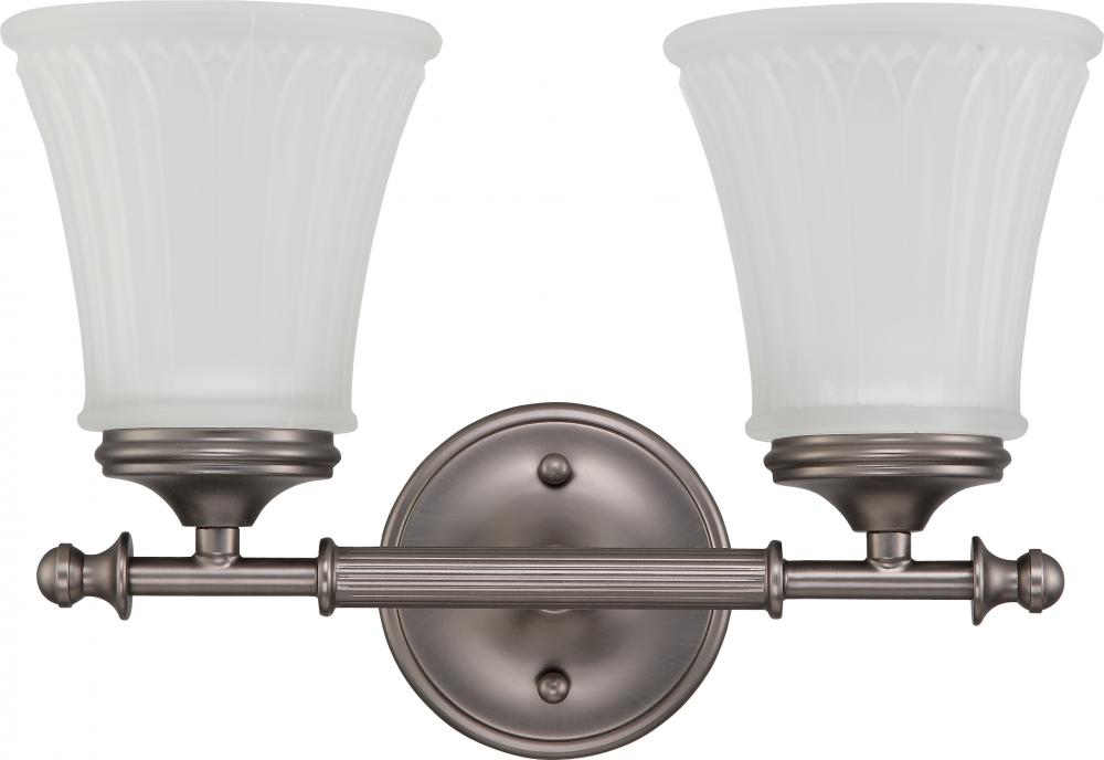 2-Light Vanity Light Fixture in Aged Pewter Finish with Frosted Etched Glass