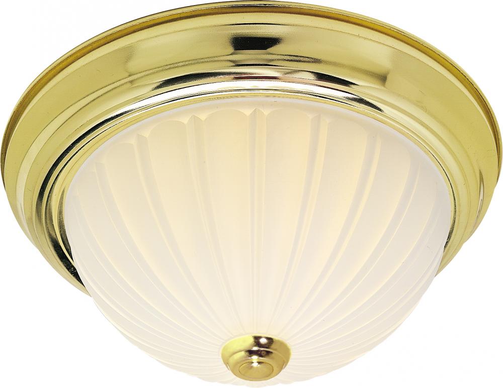2-Light 11" Dome Flush Mount Ceiling Light in Polished Brass Finish with Frosted Melon Glass and