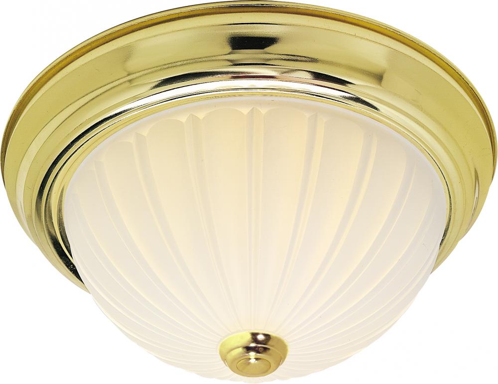 2-Light 13" Dome Flush Mount Ceiling Light in Polished Brass Finish with Frosted Melon Glass and