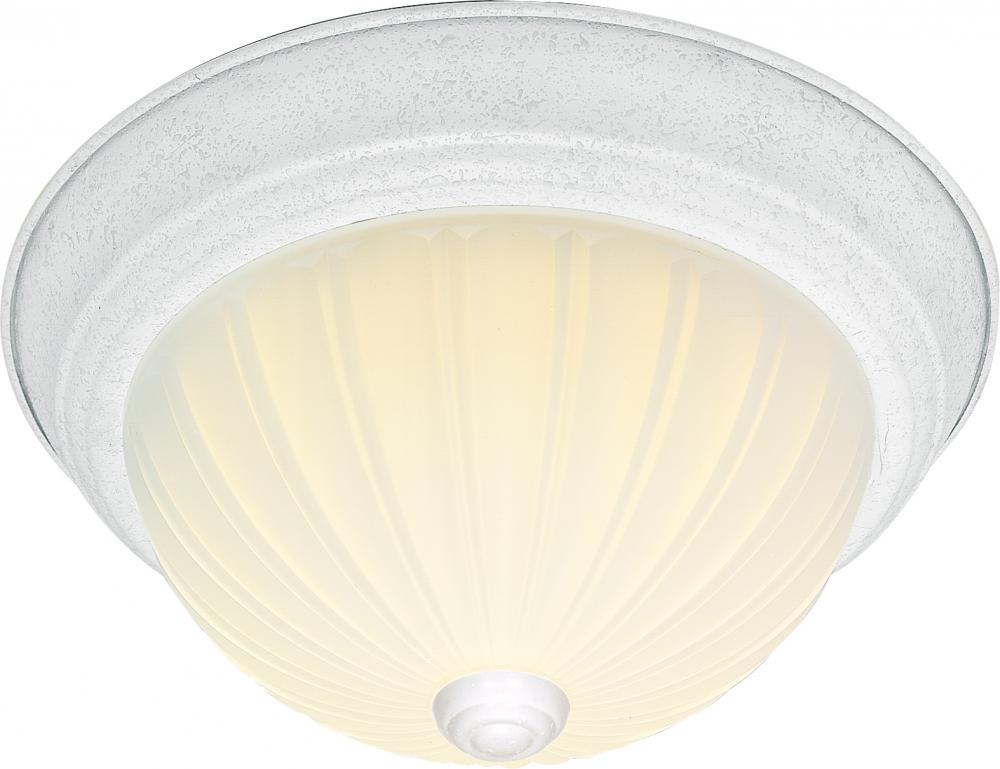 2-Light 11" Dome Flush Mount Ceiling Light in White Finish with Frosted Melon Glass and (2) 13W