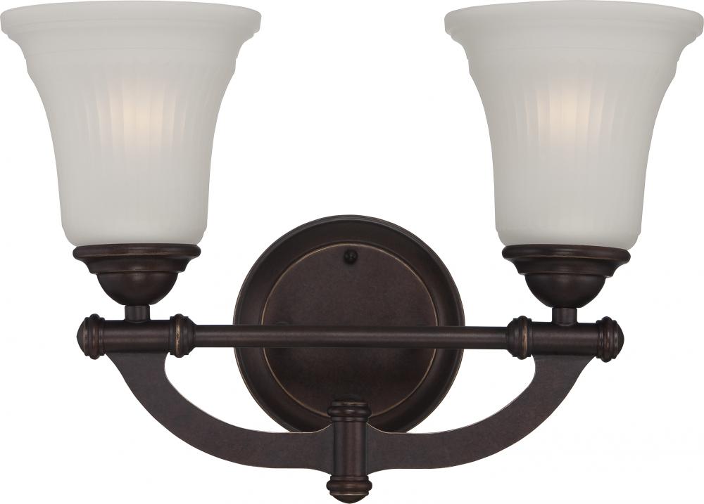 2-Light Vanity Light Fixture in Georgetown Bronze Finish with Frosted Ribbed Glass
