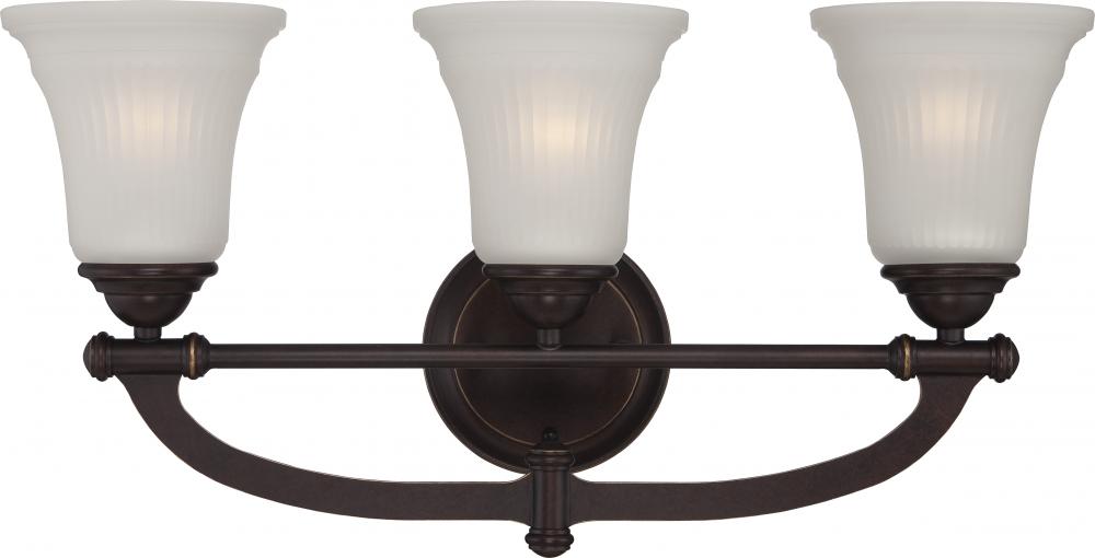 3-Light Vanity Light Fixture in Georgetown Bronze Finish with Frosted Ribbed Glass