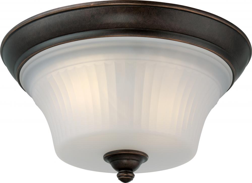 2-Light Flush Flush Mounted Ceiling Fixture in Georgetown Bronze and Frosted Ribbed Glass